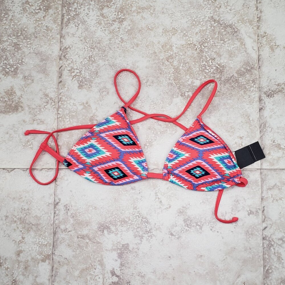 Coral Ganado Pink String Tie Triangle Bikini Top Hollister Removable Pads Sz M